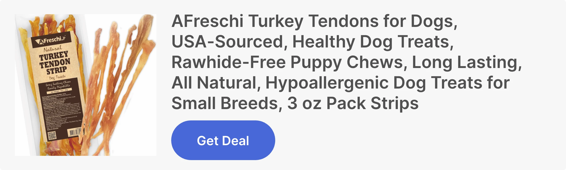 AFreschi Turkey Tendons for Dogs, USA-Sourced, Healthy Dog Treats, 